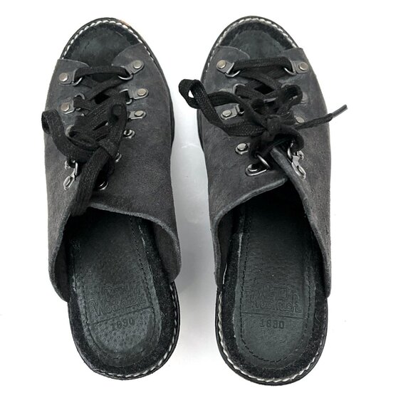 Woolrich Suede Lace Up Open Toe Heel Clog Mules Metal Rings Steampunk Cosplay - Picture 5 of 16